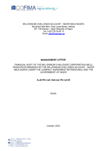 Rapport audit externe option n°3 – Management Letter. MCA-Niger _26.10.2020