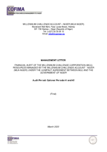 Rapport final audit externe N°2 – Management Letter. MCA-Niger _V16.07.2020 (Final)